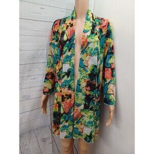 Ali Miles Women's Size 1X Mesh Artsy Geometric Open Front Cardigan Kimono